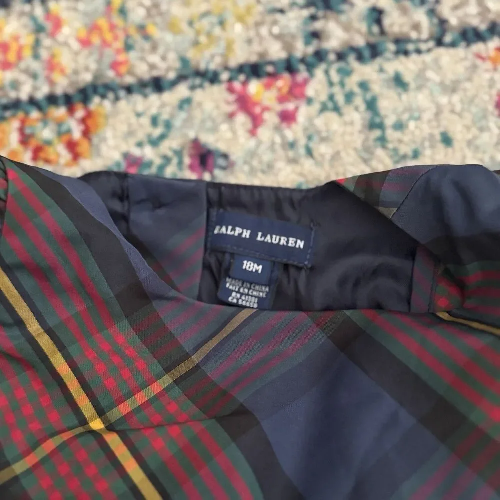 Ralph Lauren Dress Holiday Tartan Plaid Ruffle Baby Girl Size 18M